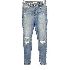 Free‎ People Jeans Womens 27 Blue Sabrina Distressed Skinny Button Fly High Rise
